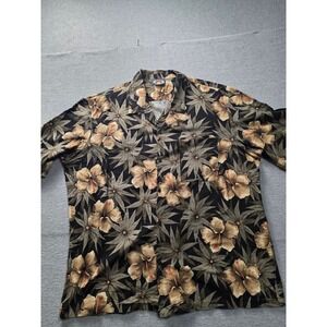 Hawaii Blues Mens Tropical Hibiscus Floral Button Down Shirt Black Tan XL